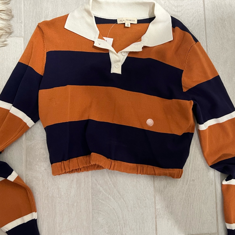 La Hearts Orange and Navy Striped Crop Top